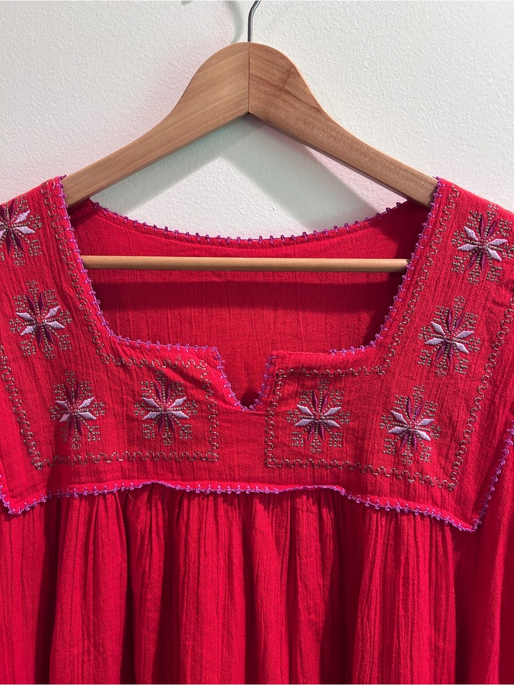 Oddbird Co. Red Cotton Kaftan with Embroidered Detailing, Size Medium/Large - Picture 3 of 5